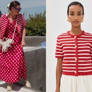 NWT English Factory Red and White Knit Striped Sweater Cardigan S